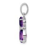 Sterling Silver Rhodium-plated Amethyst and Diamond Cat Pendant - Image 2