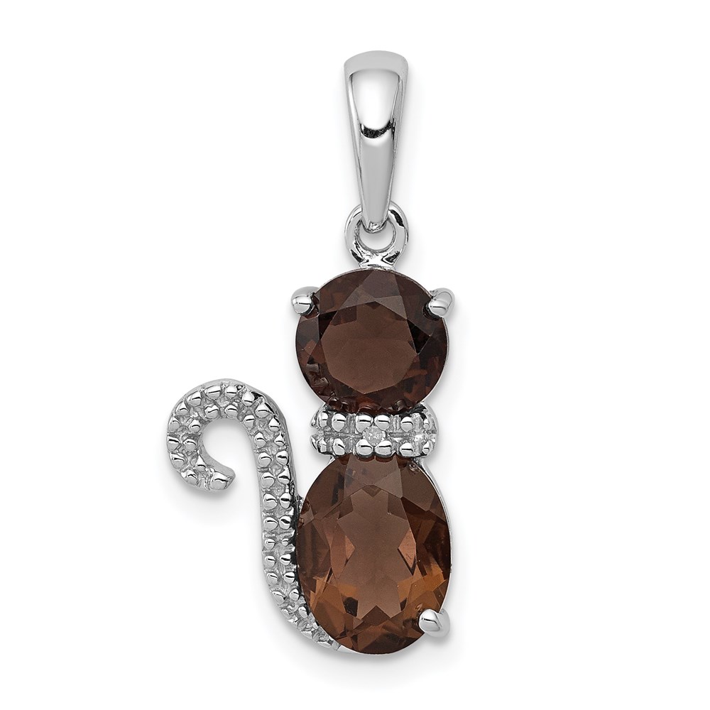 QP4551SQ.jpg Sterling Silver Rhodium-plated Smoky Quartz and Diamond Pendant - Image 1