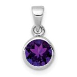Sterling Silver Rhodium-plated Polished Amethyst Round Pendant
