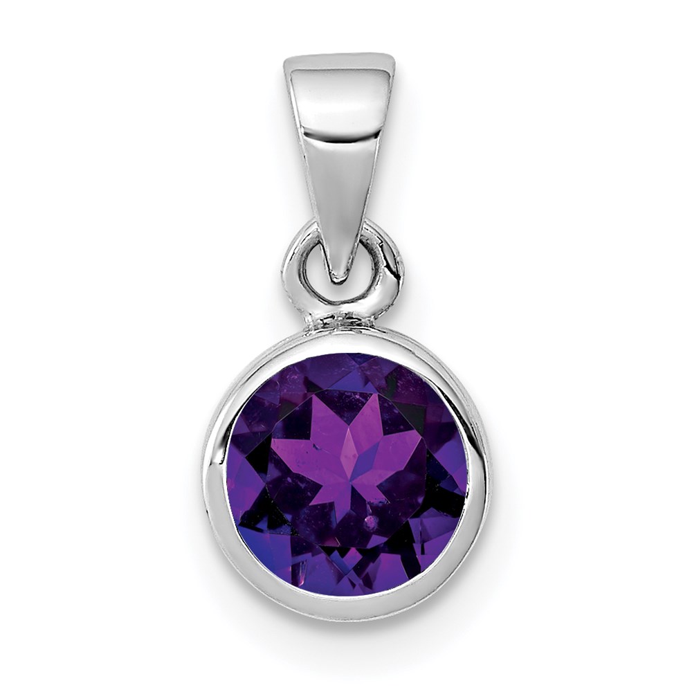 QP4552AM.jpg Sterling Silver Rhodium-plated Polished Amethyst Round Pendant - Image 1