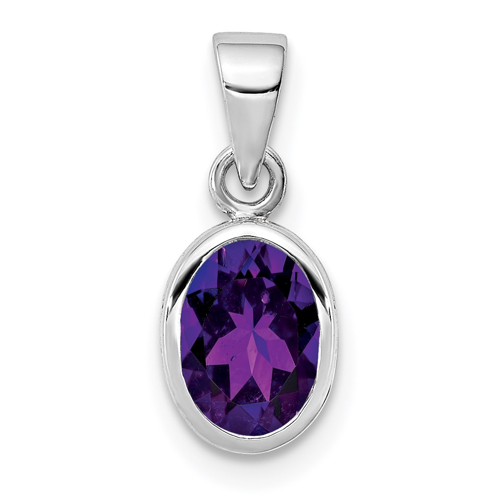 QP4553AM.jpg Sterling Silver Rhodium-plated Polished Amethyst Oval Pendant - Image 1