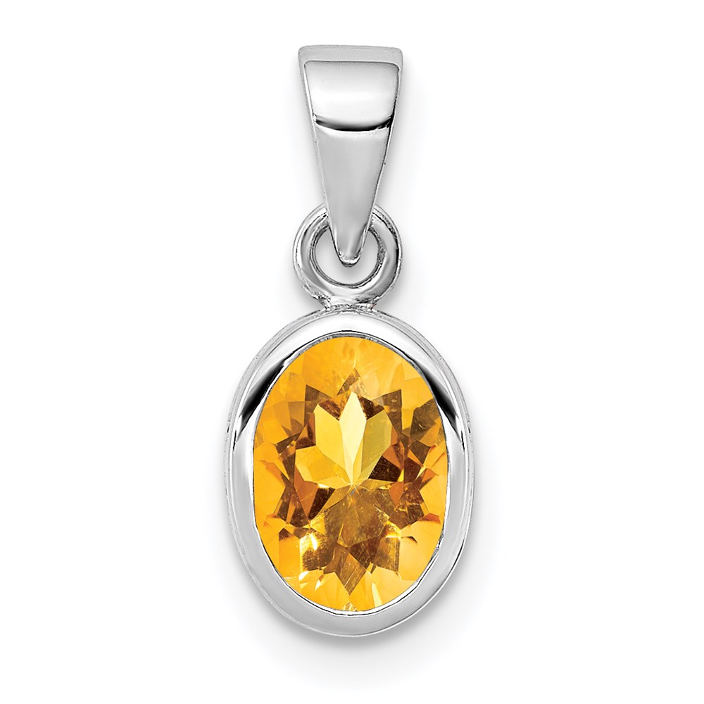 QP4553CI.jpg Sterling Silver Rhodium-plated Polished Citrine Oval Pendant - Image 1