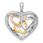 Sterling Silver Rhodium w/White, Yellow, & Rose Gold Plating Diamond Heart Pendant - Image 4