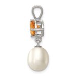 Sterling Silver Rhodium-plated  8-9mm White Teardrop Freshwater Cultured Pearl and .75CI Citrine Pendant - Image 2