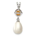 Sterling Silver Rhodium-plated  8-9mm White Teardrop Freshwater Cultured Pearl and .75CI Citrine Pendant - Image 4