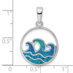 Sterling Silver Rhodium-plated Blue Created Opal Wave Pendant - Image 4