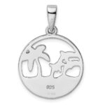 Sterling Silver Rhodium-plated Blue Created Opal Dolphins Pendant - Image 3