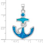Sterling Silver Rhodium-plated Blue Created Opal Anchor Pendant - Image 4