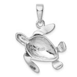 Sterling Silver Rhodium-plated Polished Blue Inlay Created Opal Turtle Pendant - Image 3