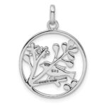 Sterling Silver Rhodium-plated Polished Bird and Flowers Pendant - Image 3