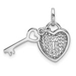 Sterling Silver Rhodium-plated CZ Heart Lock & Key Pendant - Image 3