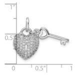 Sterling Silver Rhodium-plated CZ Heart Lock & Key Pendant - Image 4