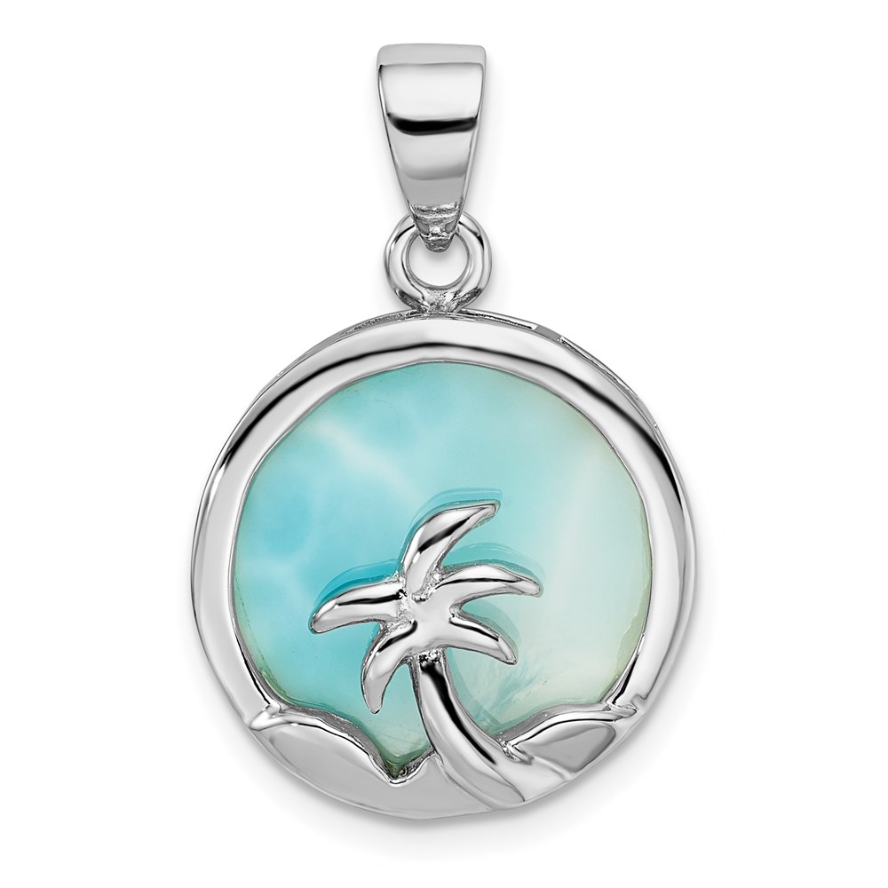 QP4929.jpg Sterling Silver Rhodium-plated Larimar with Palm Tree Pendant - Image 1