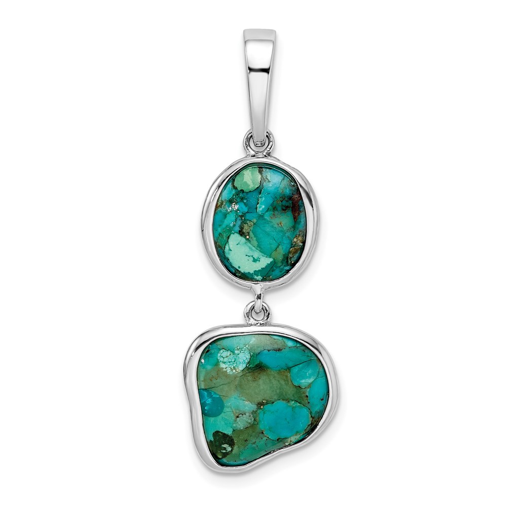 QP4989.jpg Sterling Silver Rhodium-plated w/Reconstituted Turquoise Pendant - Image 1