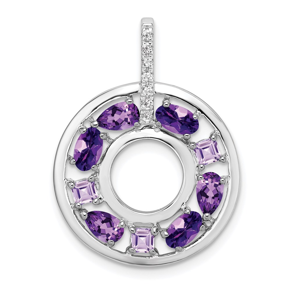 QP4994.jpg Sterling Silver Rhodium-plated Amethyst and CZ Circle Pendant - Image 1