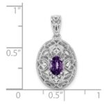 Sterling Silver Rhodium-plated Oval Amethyst and White Topaz Pendant - Image 4