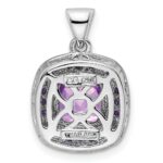 Sterling Silver Rhodium-plated Diamond and Amethyst Square Pendant - Image 3