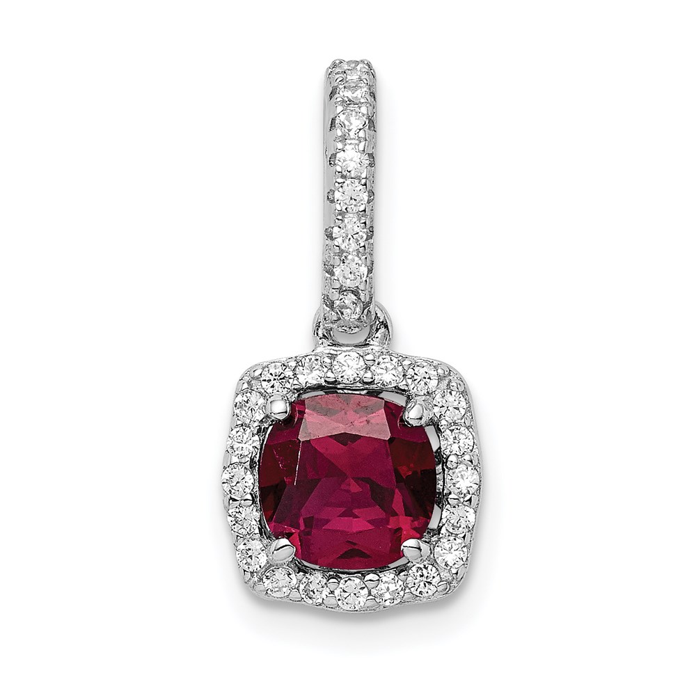 QP5180.jpg Sterling Silver Rhodium-plated Lab Created Red Corundum and White CZ Pendant - Image 1