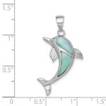 Sterling Silver Rhodium-plated Polished Larimar Dolphin Pendant - Image 4
