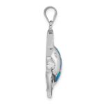 Sterling Silver Rhodium-plated Polished Created Blue Opal Fish Pendant - Image 2