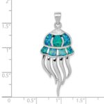 Sterling Silver Rhodium-plated Polished Created Blue Opal Jellyfish Pendant - Image 4