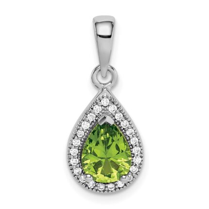 Sterling Silver Rhodium Plated Green and Clear CZ Pendant