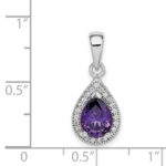 Sterling Silver Rhod Plated Purple and Clear CZ Pendant - Image 4