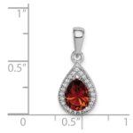 Sterling Silver Rhodium-Plated Red and Clear CZ Pendant - Image 3