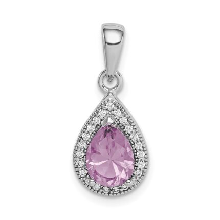 Sterling Silver Rhodium-Plated Purple and Clear CZ Pendant
