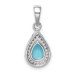 Sterling Silver Rhod Plated Blue and Clear CZ Pendant - Image 3