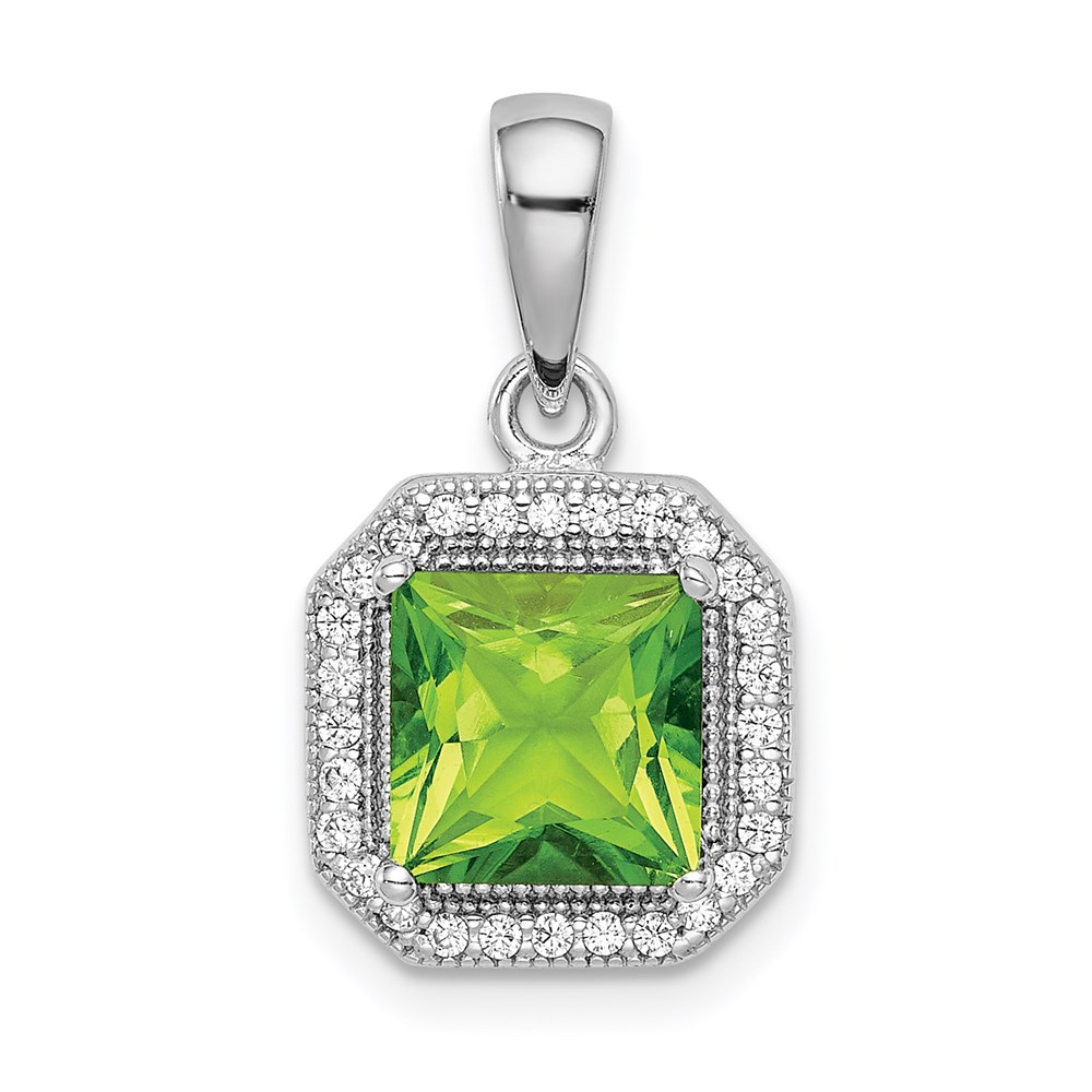 QP5265AUG.jpg Sterling Silver Rhodium Plated Clear CZ and Square Green CZ Pendant - Image 1