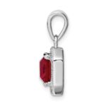 Sterling Silver Rhodium Plated Clear CZ and Square Red CZ Pendant - Image 2