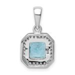 Sterling Silver Rhodium Plated Clear CZ and Square Blue CZ Pendant - Image 3