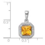 Sterling Silver Rhodium Plated Clear CZ and Square Yellow CZ Pendant - Image 4