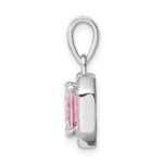 Sterling Silver Rhodium Plated Clear CZ and Square Pink CZ Pendant - Image 2