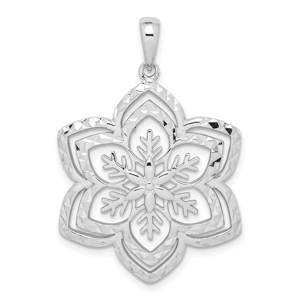 QP5291.jpg Sterling Silver Rhodium-plated Diamond-cut Snowflake Pendant - Image 1
