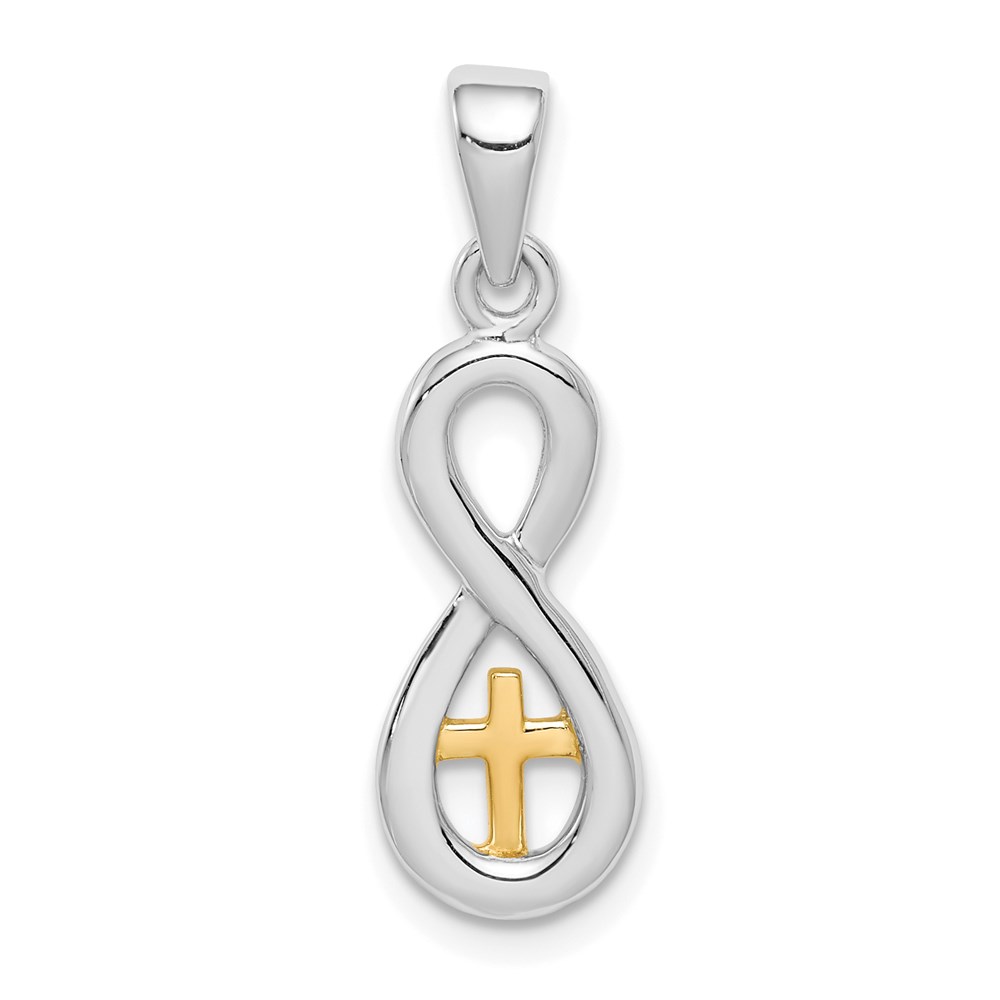 QP5296.jpg Sterling Silver Rhodium-plated & Gold tone Cross Infinity Pendant - Image 1