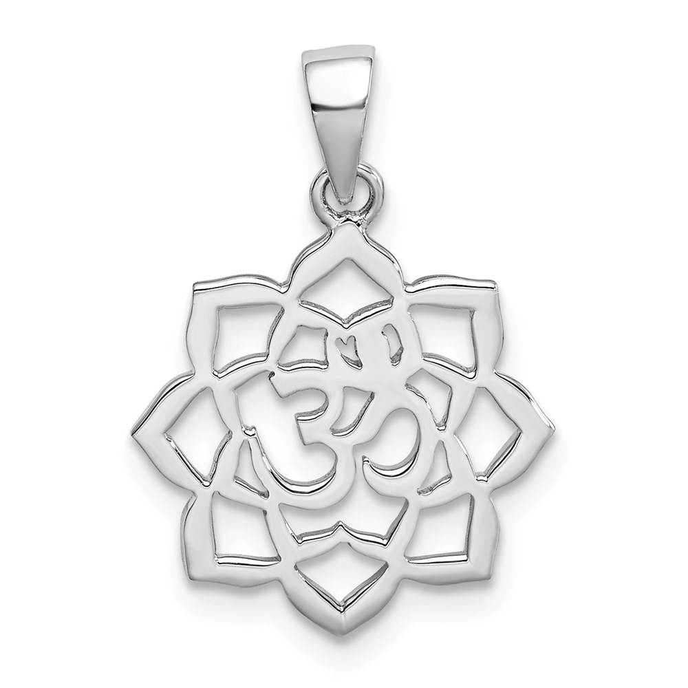 QP5299.jpg Sterling Silver Rhodium-plated Lotus w/Om Center Pendant - Image 1