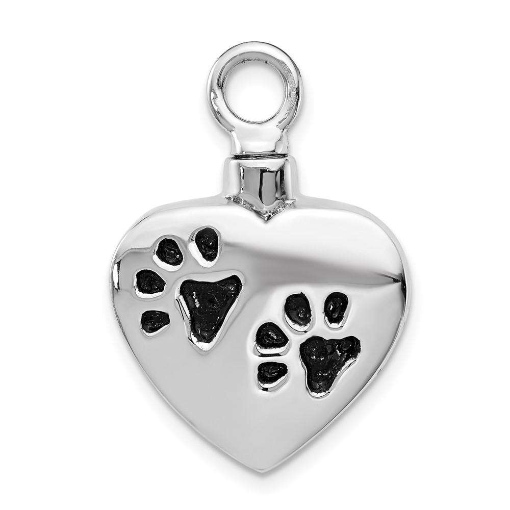 QP5328.jpg Sterling Silver Rhodium-plated Enameled Paw Prints Heart Ash Holder - Image 1