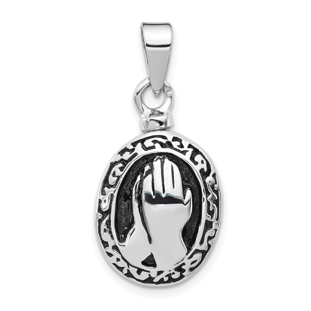 QP5329.jpg Sterling Silver Rhodium-plated Enameled Praying Hands Ash Holder Pendant - Image 1