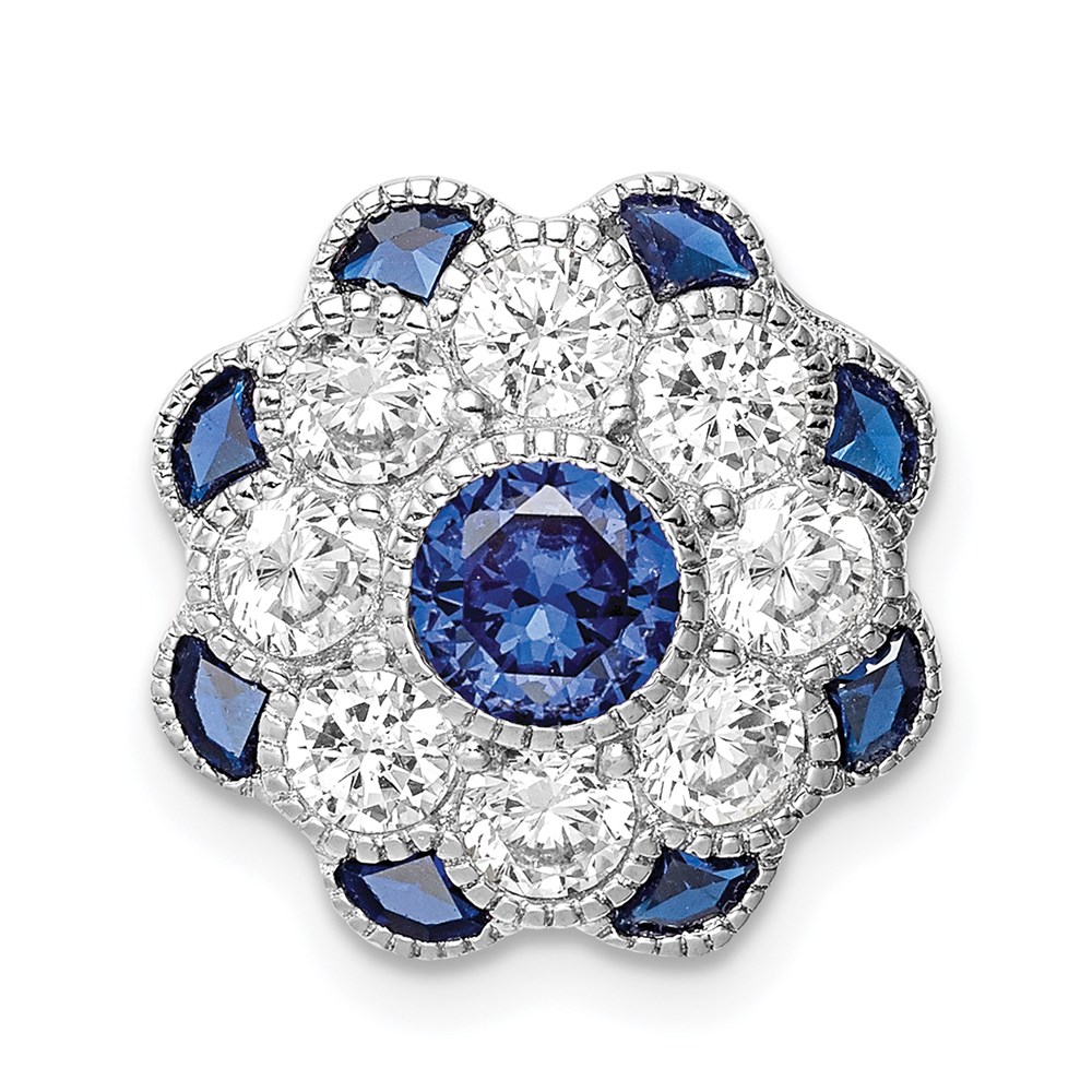 QP5330.jpg Sterling Silver Rh-plated CZ/Synthetic Blue Spinel Flower Chain Slide - Image 1