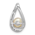 Sterling Silver Rhodium-plated CZ (6-7mm) FWC Pearl Teardrop Chain Slide - Image 3
