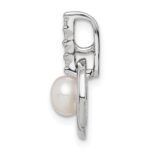 Sterling Silver Rhodium-plated Circle w/CZ (5-6mm) Button FWC Pearl Slide - Image 2