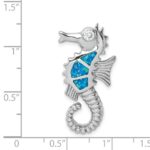 Sterling Silver Rhodium-plated Polished Created Opal and CZ Seahorse Chain Slide - Image 4
