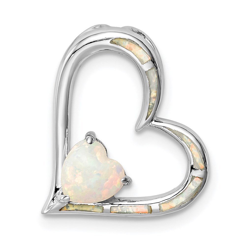 QP5385.jpg Sterling Silver Rhodium-plated Created Opal Heart Chain Slide - Image 1