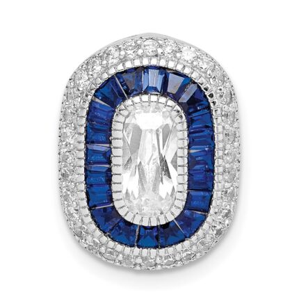 Sterling Silver Rhodium-plated CZ & Synthetic Blue Spinel Chain Slide