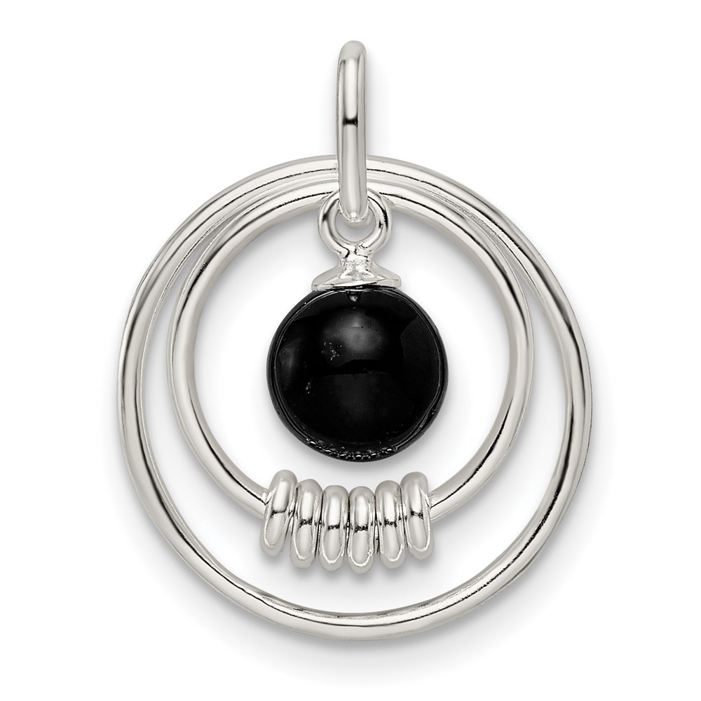 QP5437.jpg Sterling Silver Polished Onyx in Circles Pendant - Image 1