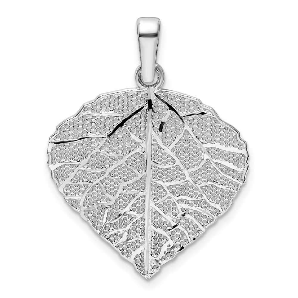 QP5441.jpg Sterling Silver Rhodium-plated Polished & D/C Small Leaf Pendant - Image 1