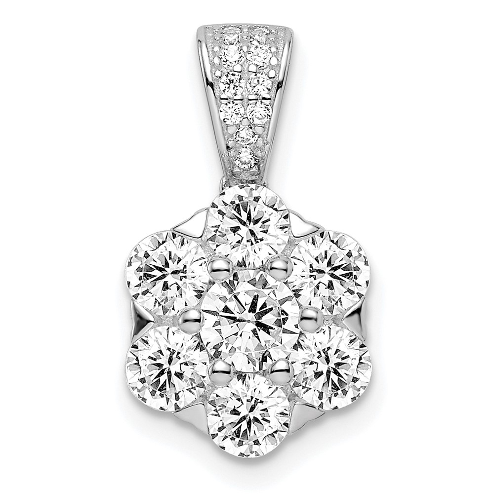 QP5447.jpg Sterling Silver Polished Rhodium-plated CZ Flower Pendant - Image 1