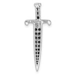 Sterling Silver Black/White Rhodium-plated Black CZ Sword Pendant - Image 4